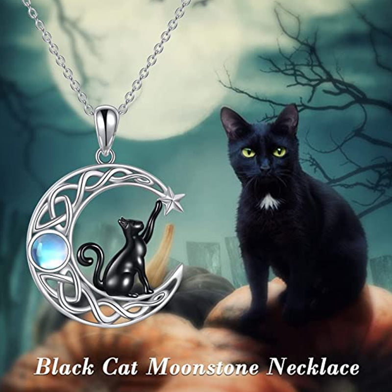 Creative Moon Star Black Cat Pendant Necklace
