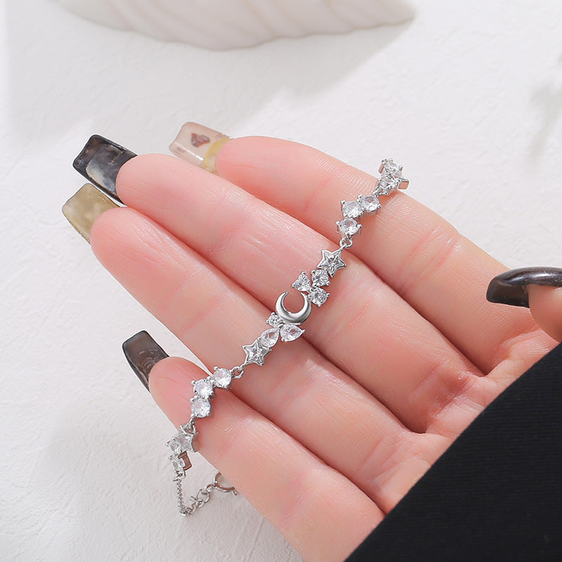 Silver Shining Star and Moon Bracelet