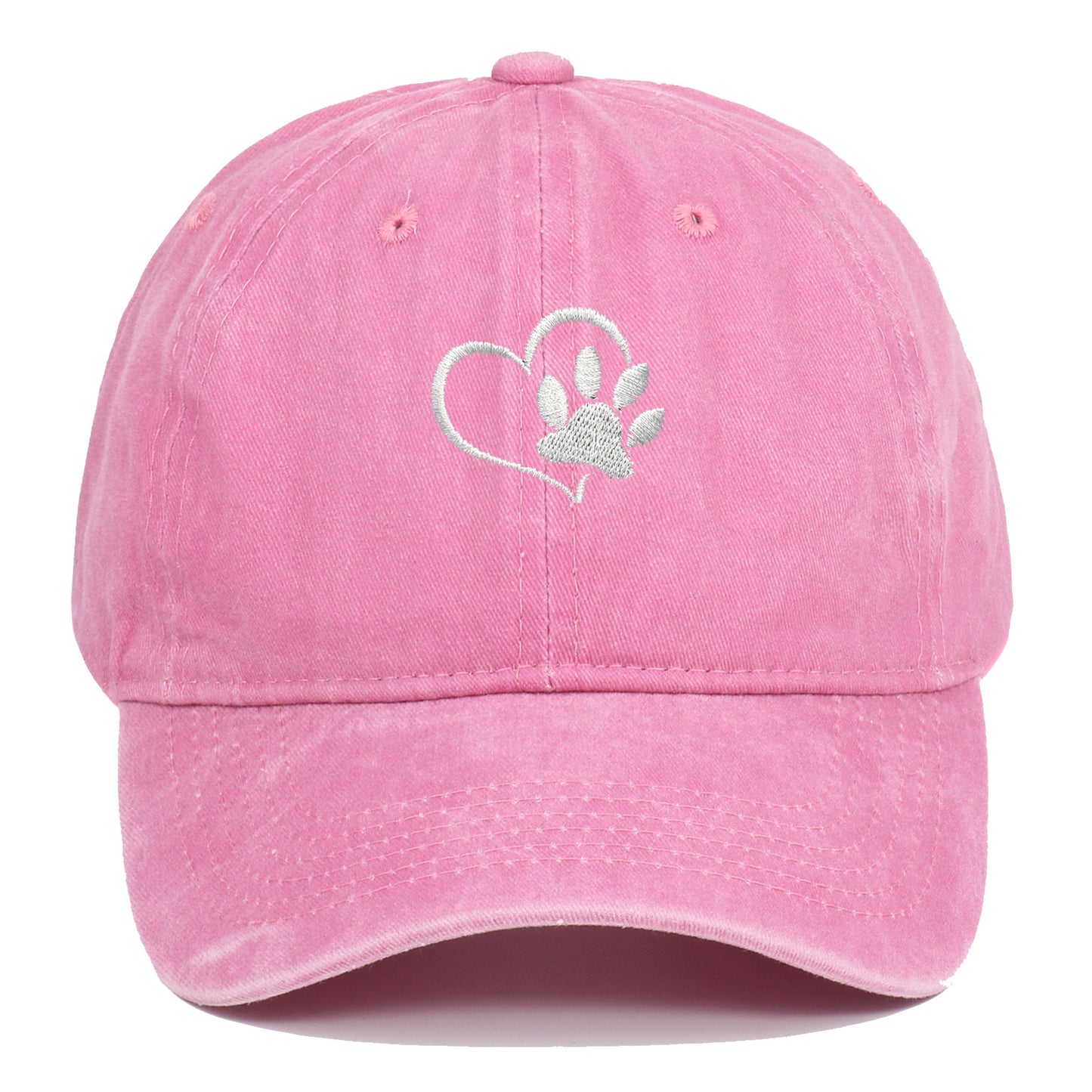 Lovely Dog Paw Washed Embroidery Baseball Cap