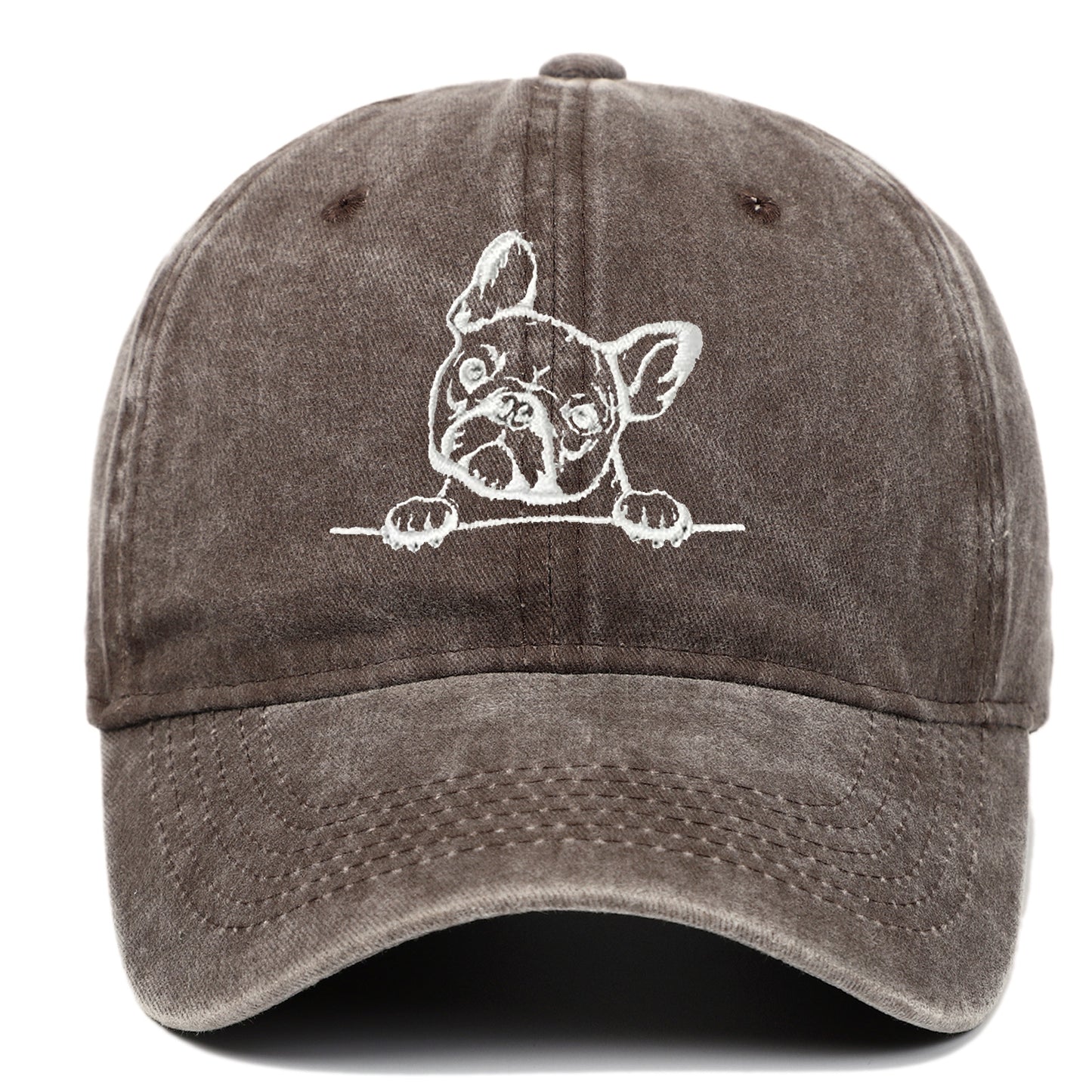 Bulldog Embroidered Cotton Washed Baseball Cap