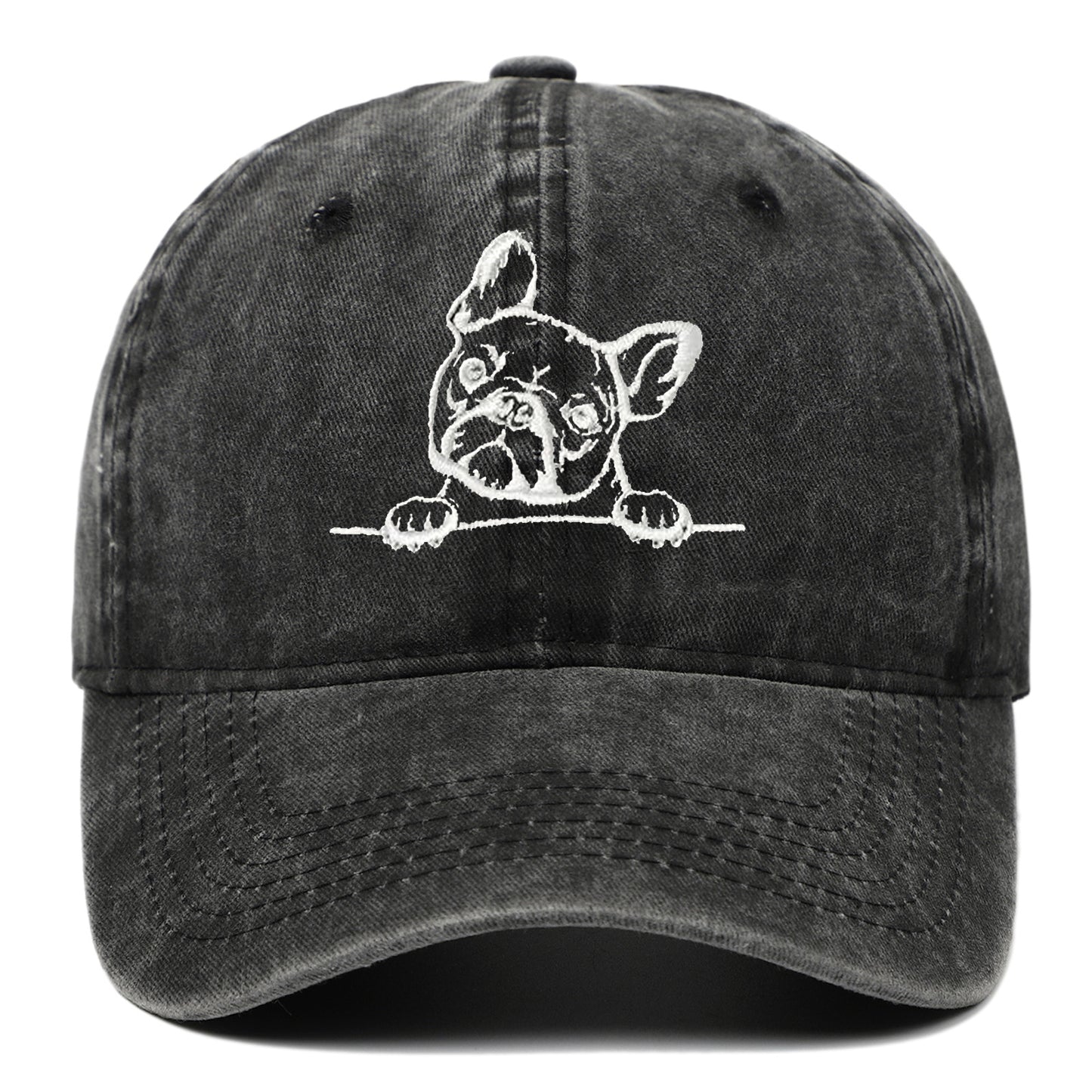Bulldog Embroidered Cotton Washed Baseball Cap