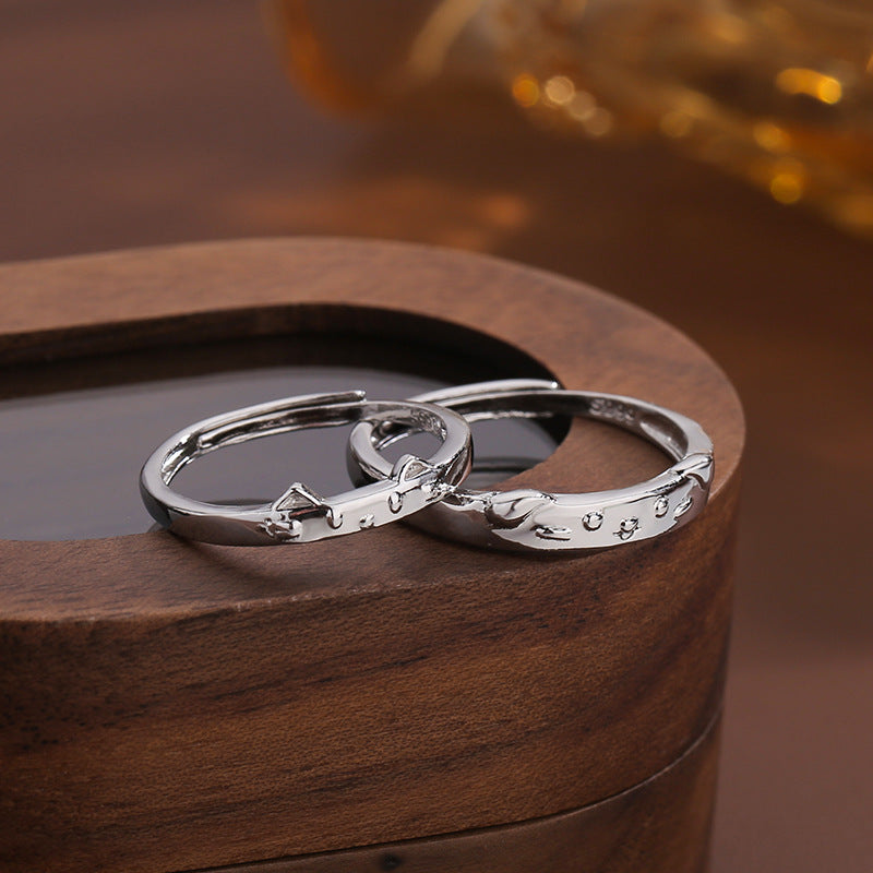 Cat and Dog Silver Couple Ring