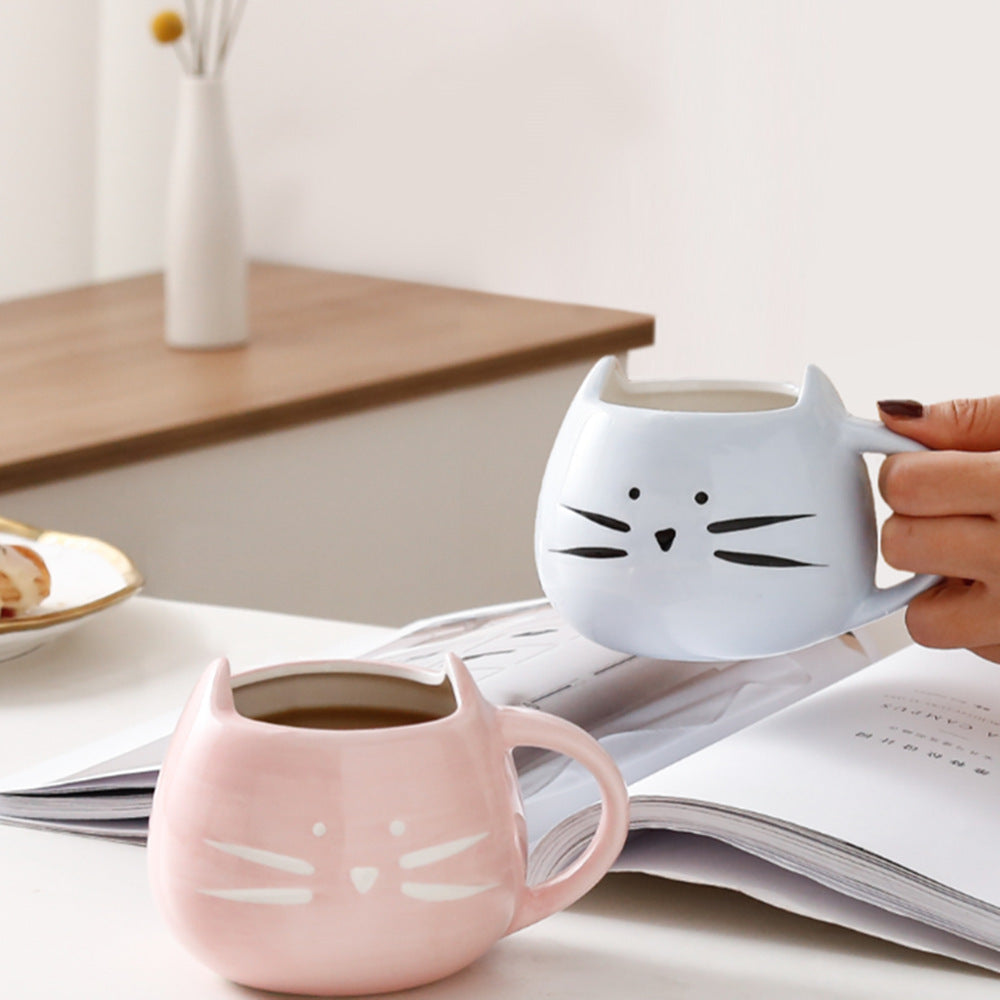 Creative Pink Blue Cat Ceramic Mug