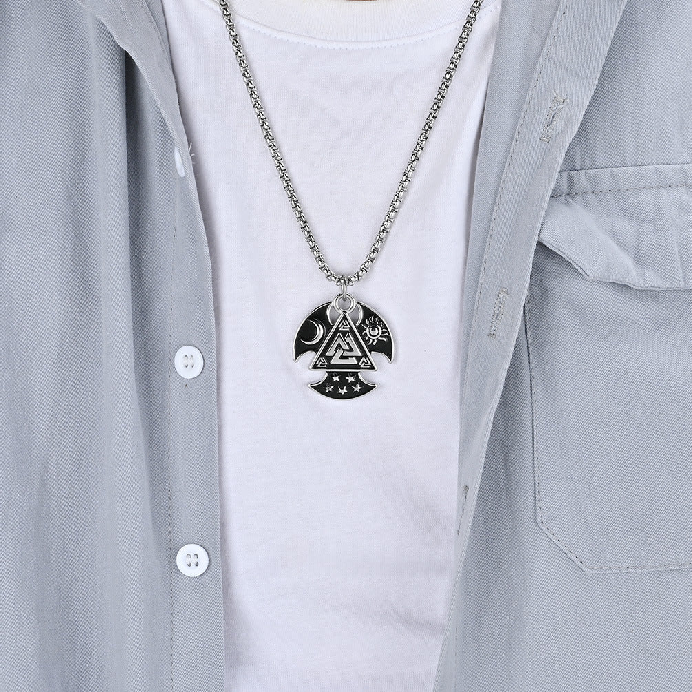 Viking Odin Triangle Star Moon Trinity Pendant Necklace
