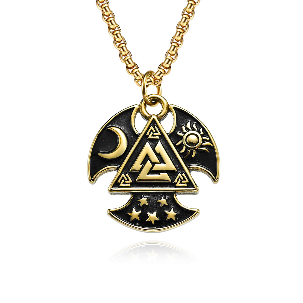 Viking Odin Triangle Star Moon Trinity Pendant Necklace