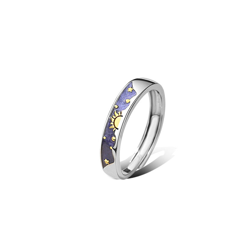 S925 Silver Day and Night Sun and Moon Couple Rings