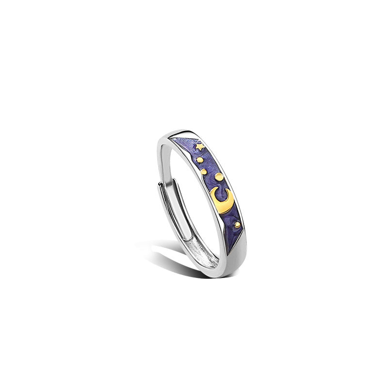 S925 Silver Day and Night Sun and Moon Couple Rings