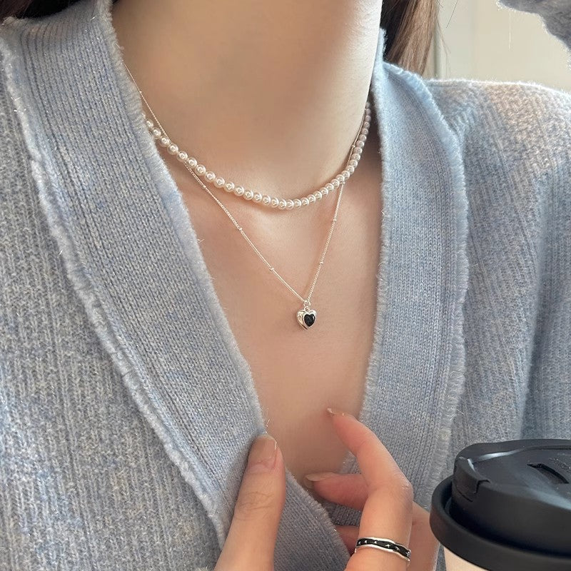 S925 Silver Black Agate Heart Necklace