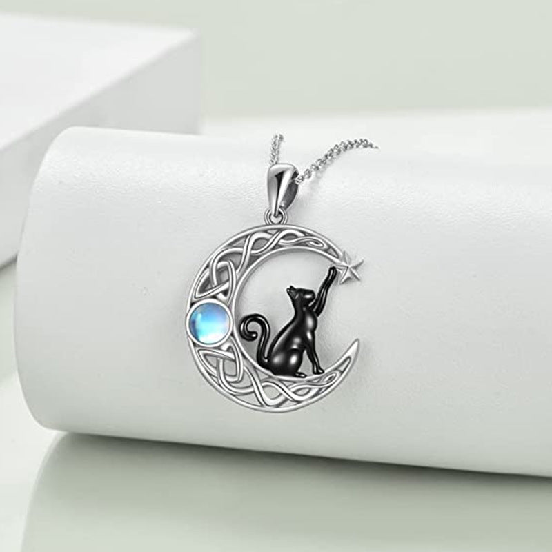 Creative Moon Star Black Cat Pendant Necklace