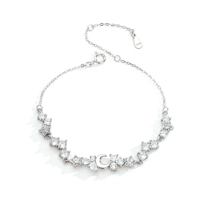 Silver Shining Star and Moon Bracelet