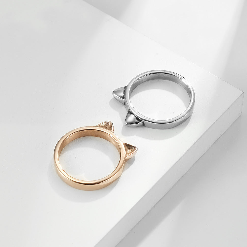 Cute Cat Ears Titanium Steel Ring