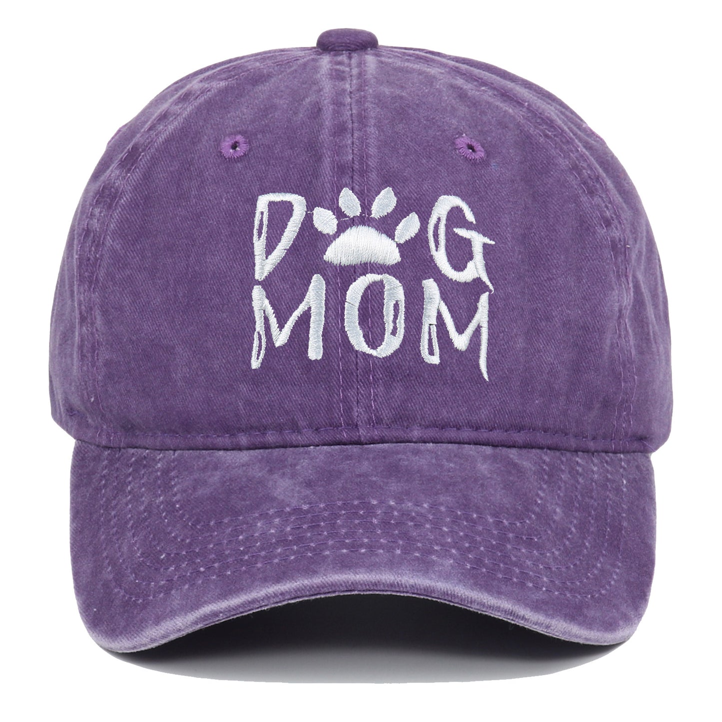 DOG MOM Embroidered Washed Baseball Cap