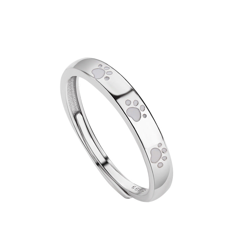 Silver Luminous Cat and Dog Couple Ring