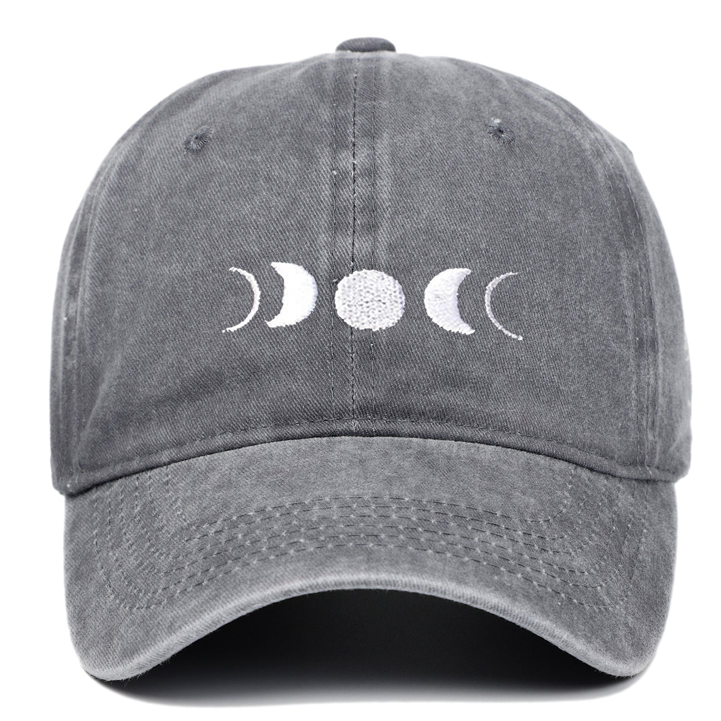 Moon Embroidery Washed Baseball Cap