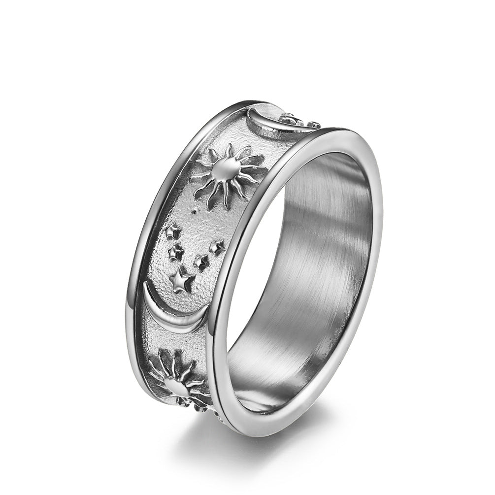 Star Moon Sun Stainless Steel Ring