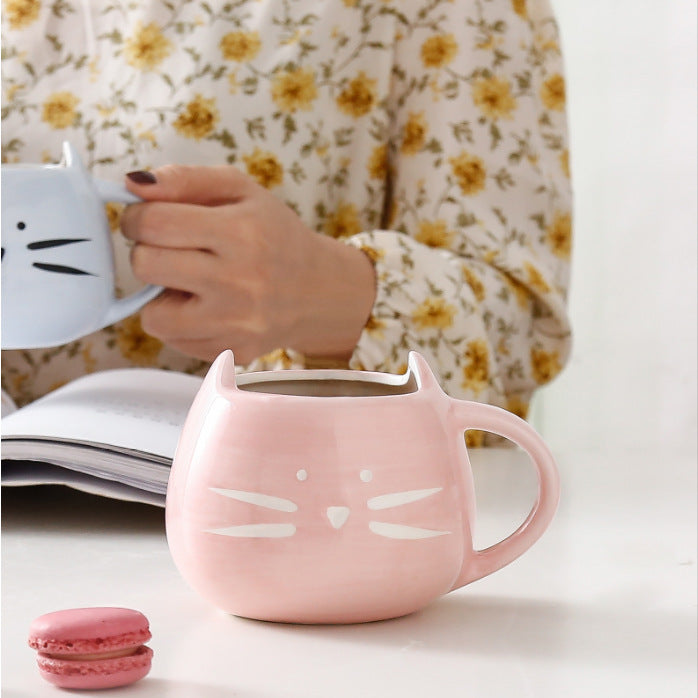 Creative Pink Blue Cat Ceramic Mug