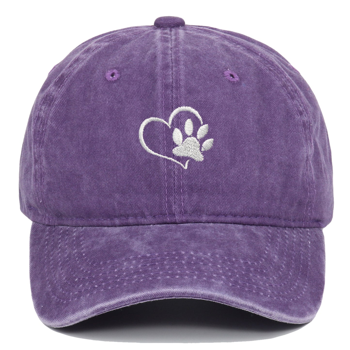 Lovely Dog Paw Washed Embroidery Baseball Cap