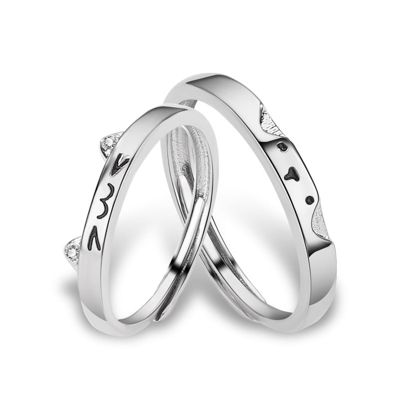 Silver Kitten and Puppy Couple Ring