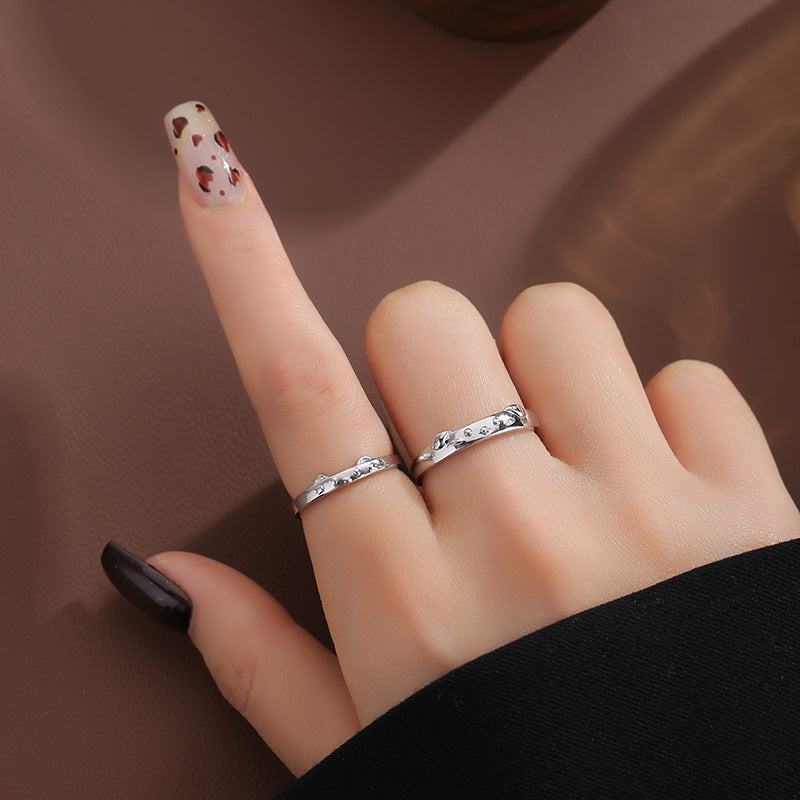 Cat and Dog Silver Couple Ring