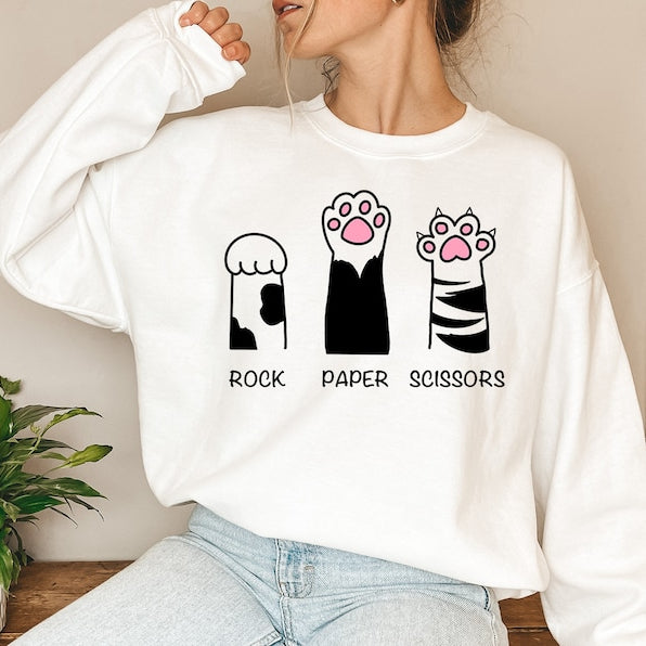 Rock Paper Scissors Cat Printed Sweatshirt