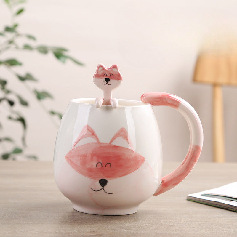 Cute Cartoon Animal Ceramic Mug with Spoon