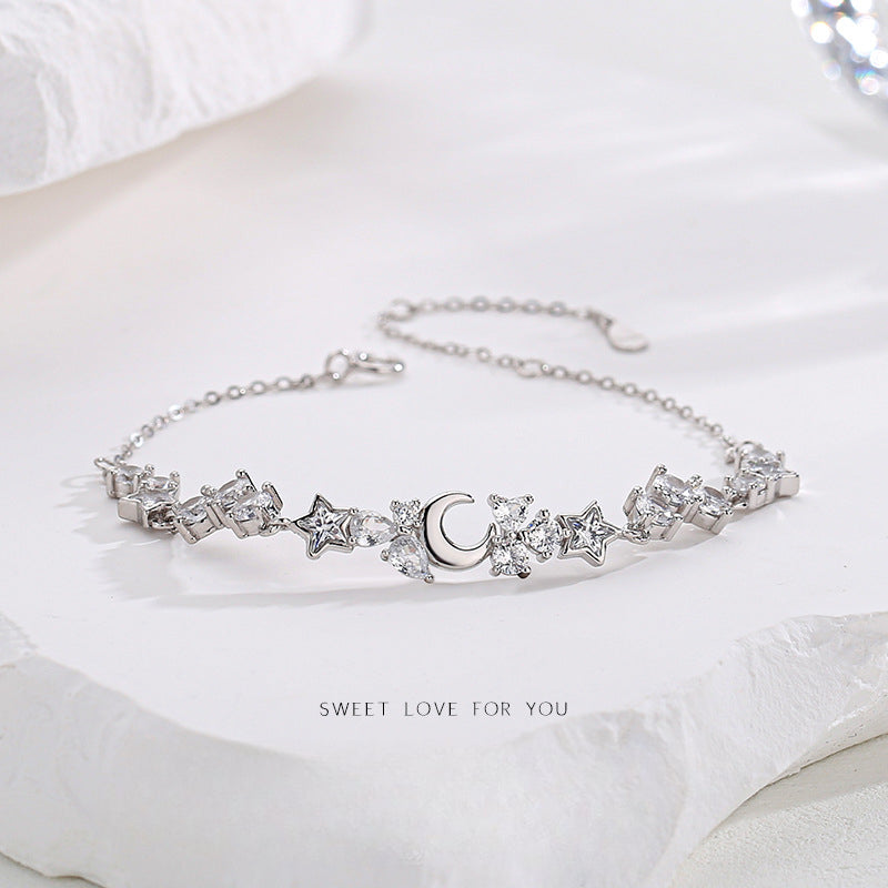 Silver Shining Star and Moon Bracelet