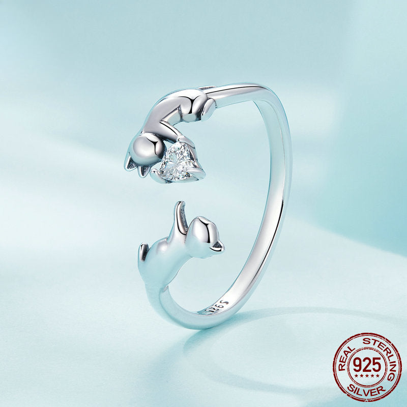 Sterling Silver Cat Open Adjustable Ring