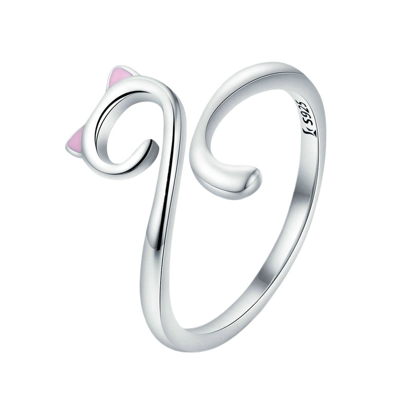 Cute Cat Open Sterling Silver Ring