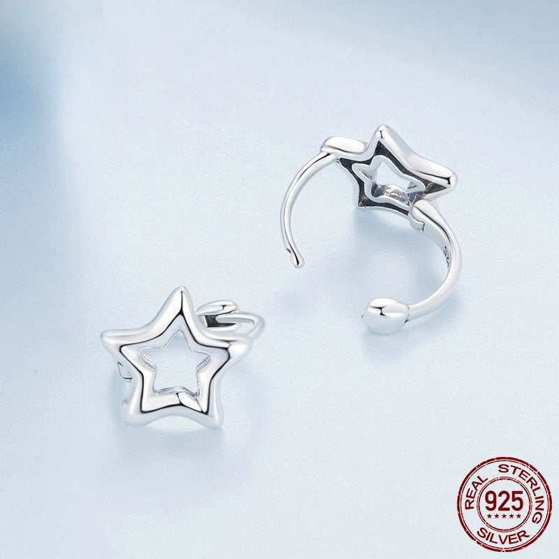 Silver Hollow Star Ear Buckle Earrings