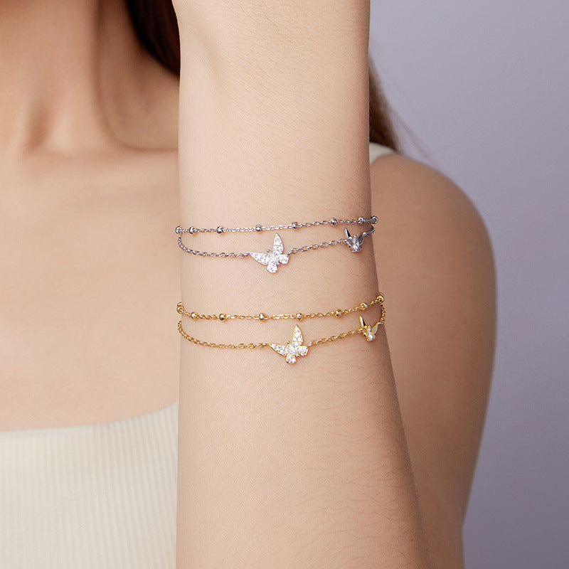 Double-layer Butterfly Silver Luxury Bracelet