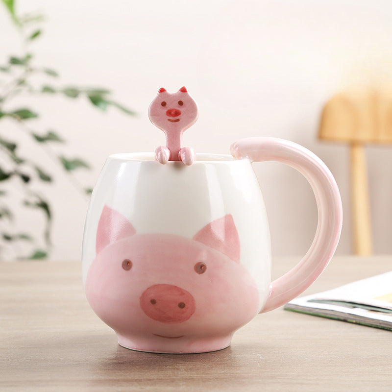 Cute Cartoon Animal Ceramic Mug with Spoon