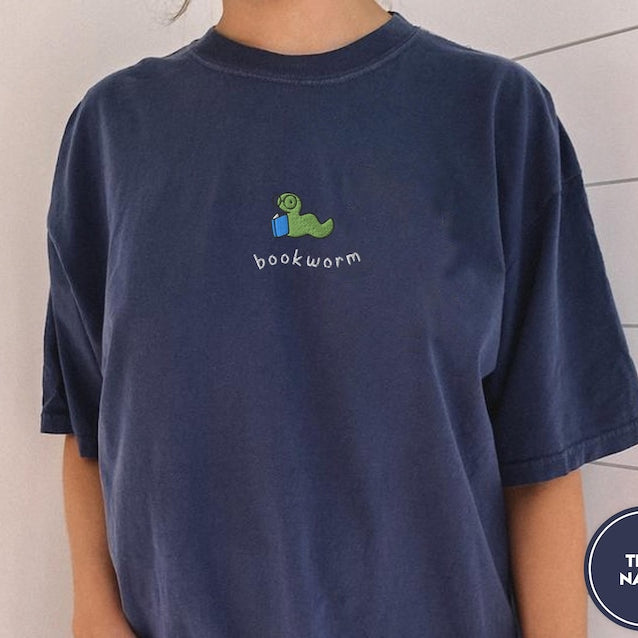 Cute Bookworm Embroidered Tee