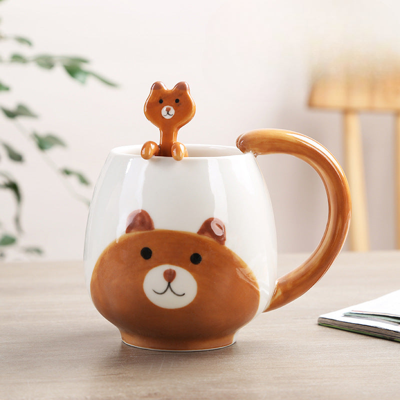 Cute Cartoon Animal Ceramic Mug with Spoon