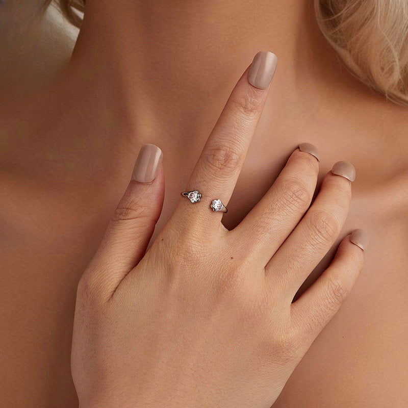 Cute Silver Cat Paw Open Ring