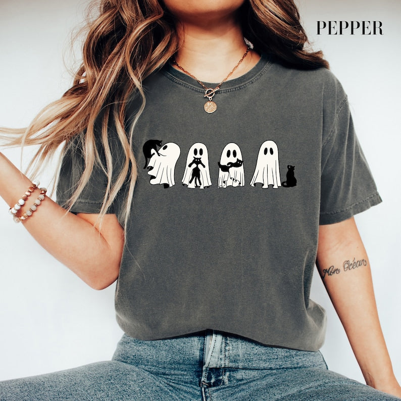 Halloween Black Cat & Ghost T-shirt