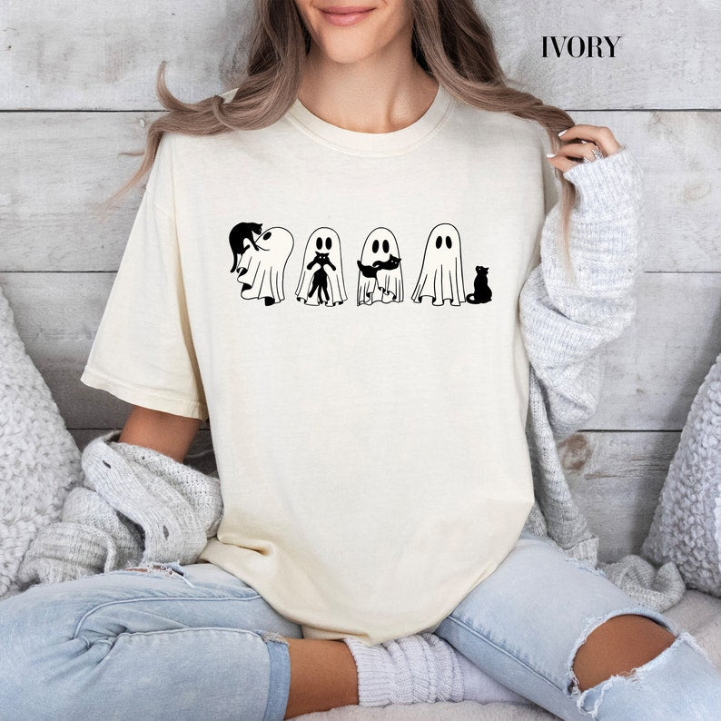 Halloween Black Cat & Ghost T-shirt
