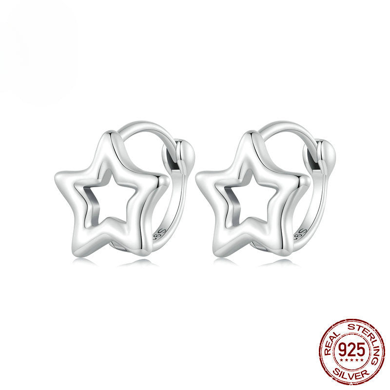Silver Hollow Star Ear Buckle Earrings