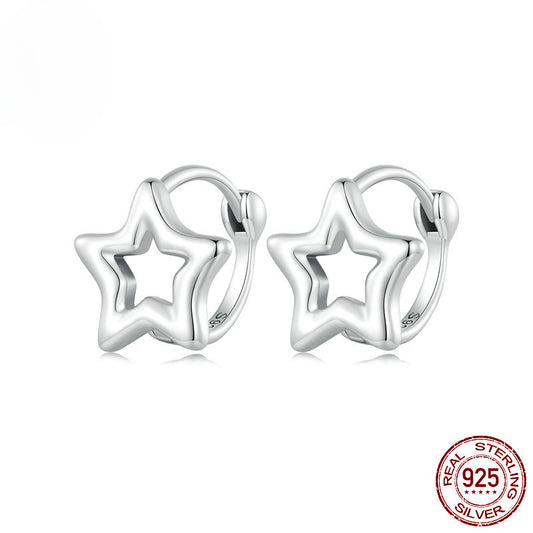 Silver Hollow Star Ear Buckle Earrings