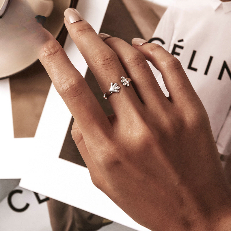 Cute Puppy Paw Silver Open Ring