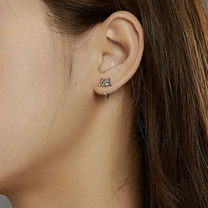 Cute Cat Sterling Silver Stud Earrings
