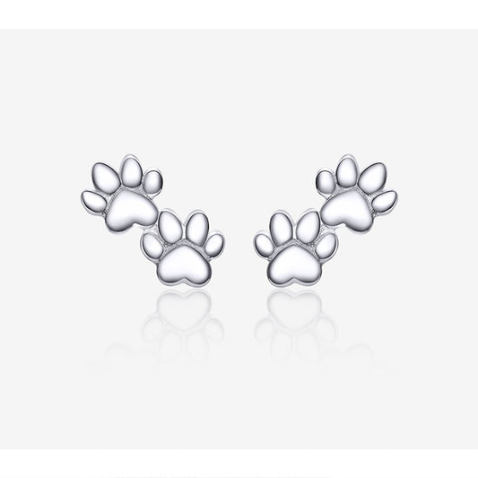 Pet Footprints Silver Stud Earrings