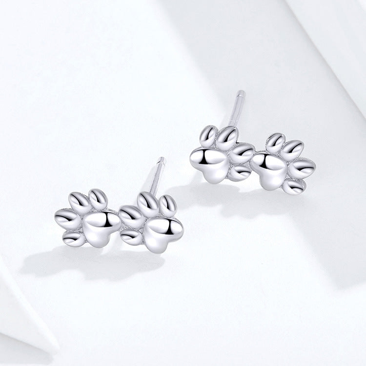 Pet Footprints Silver Stud Earrings