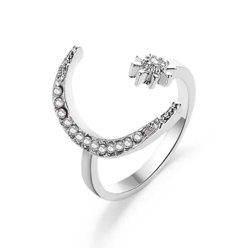 Crescent Star and Moon Open Ring