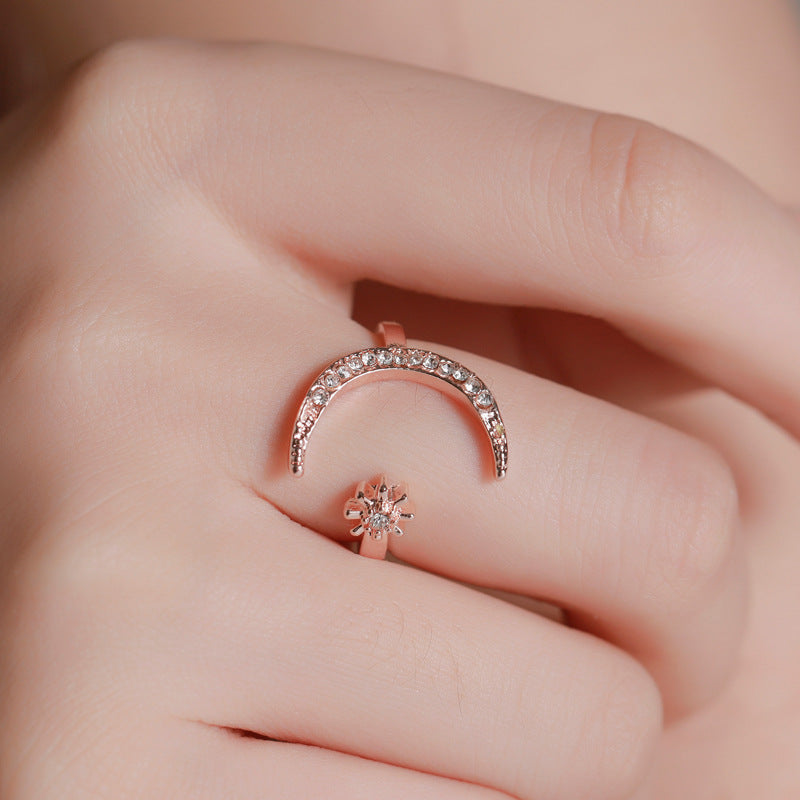Crescent Star and Moon Open Ring