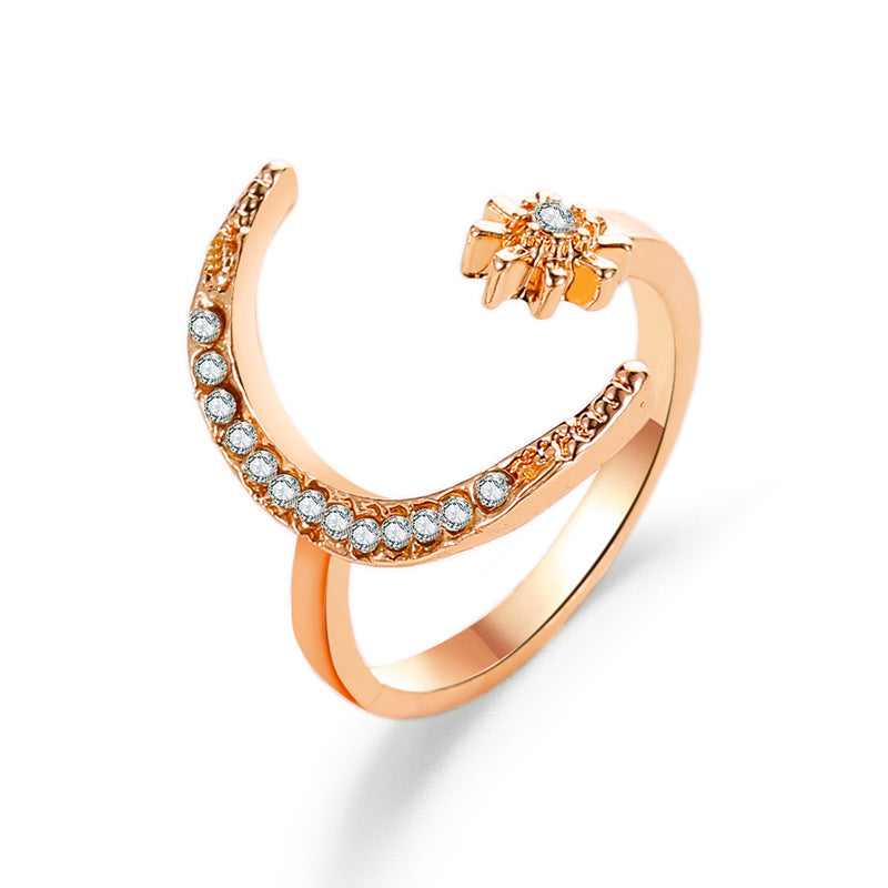 Crescent Star and Moon Open Ring