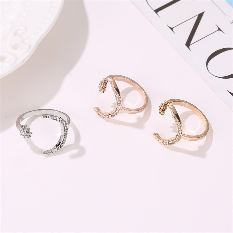 Crescent Star and Moon Open Ring