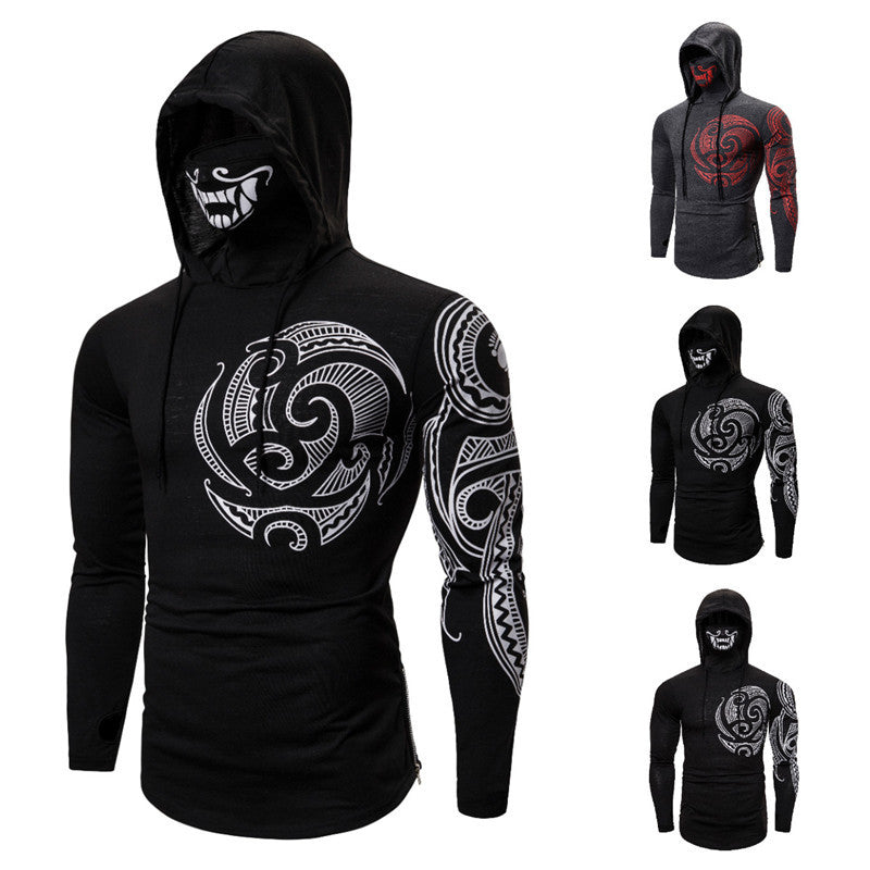 Men's Elastic Fitness Ninja Hooded Long Sleeve T-Shirt