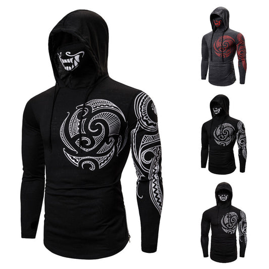 Men's Elastic Fitness Ninja Hooded Long Sleeve T-Shirt