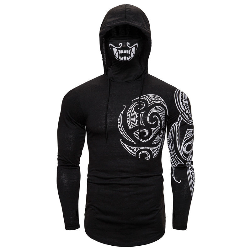 Men's Elastic Fitness Ninja Hooded Long Sleeve T-Shirt