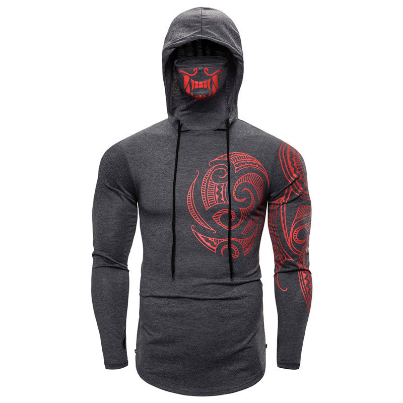 Men's Elastic Fitness Ninja Hooded Long Sleeve T-Shirt
